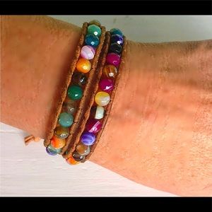 Rock Candy Agate Leather Wrap